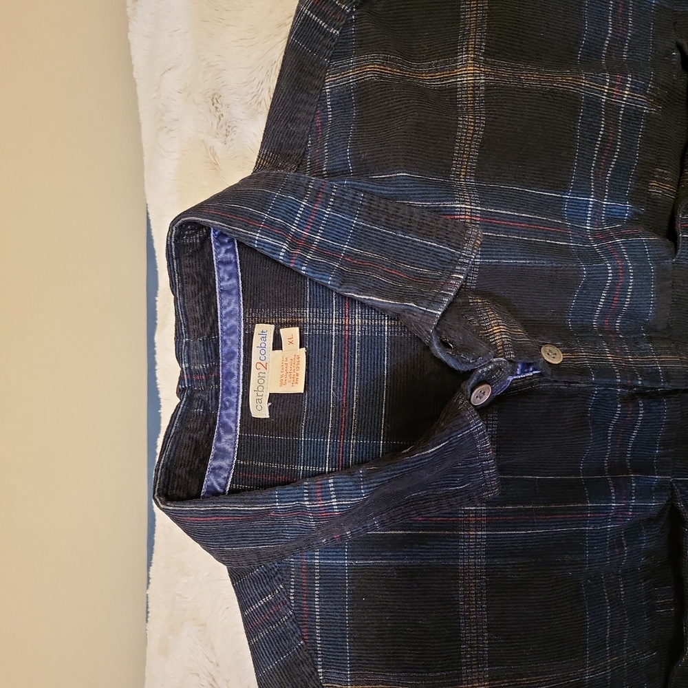 Corduroy Button Down shirt black multi-color stripes - Picture 2 of 3